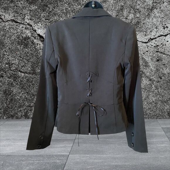 Black Corset style blazer NWOT by AZIZ lace up back sophisticated style size M. - Picture 5 of 8